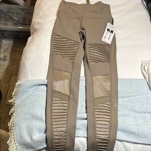 ALO Yoga Taupe Leggings with Ribbed Mesh